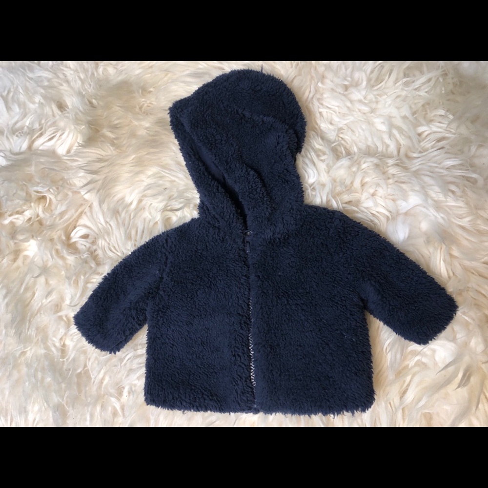 Navy blue Sherpa zip up hoodie! Newborn/0m NEW